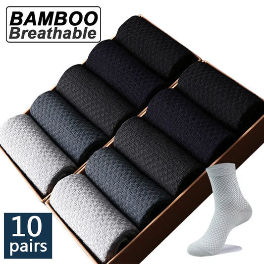 10Pairs/Lot High Quality Men's Bamboo Fiber Socks Long Black Business Soft Breathable  for Male